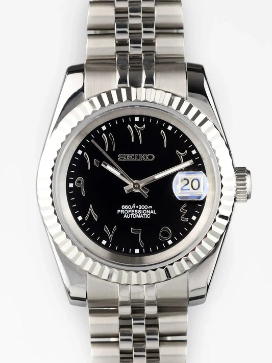 Seiko Mod Datejust watch with Black Arabic Dial