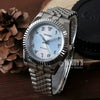 Seiko Nh35 Automatic Watch With Silver Dial On Wooden Table - Seikojust Light Blue Arabic Textured